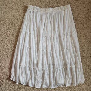 White tiered ruffle stretchy maxi skirt